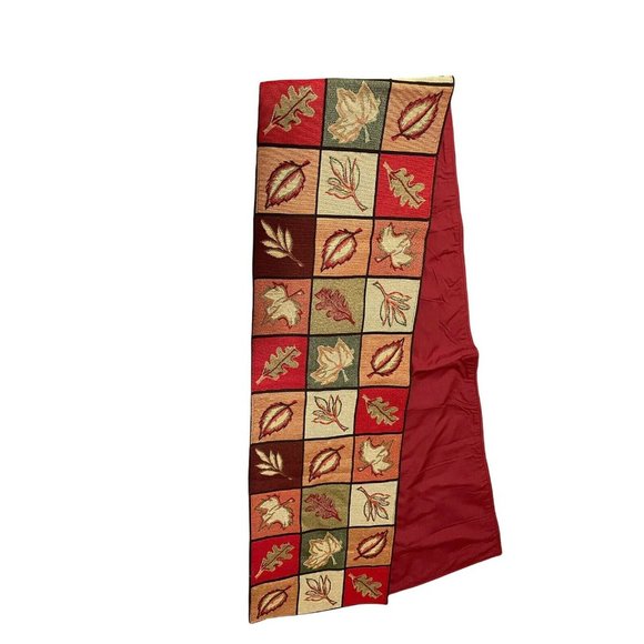 Fall Reversible Table Runner Brocade Leaf Red Pattern Multi Colored 13"W x 88"L - Picture 3 of 10